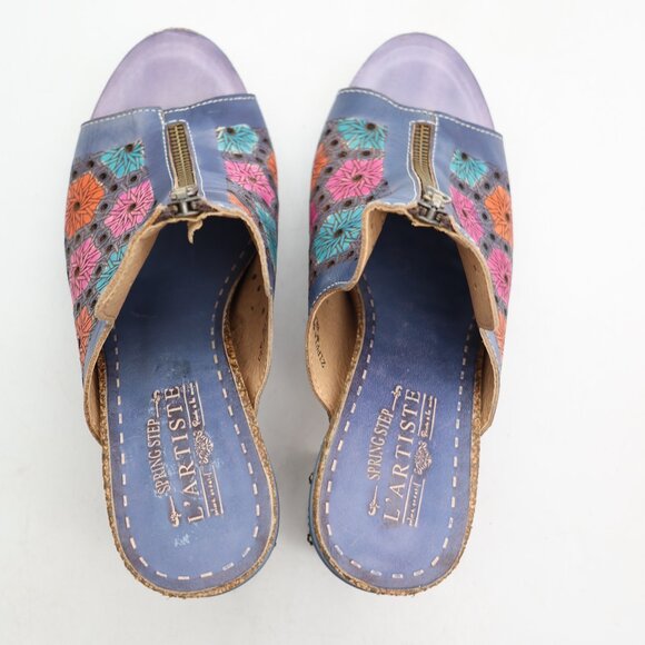 L'artiste Spring Step Zippia Blue Floral Women's EU 40 Open Toe Chunky Heel Clog - Picture 8 of 11